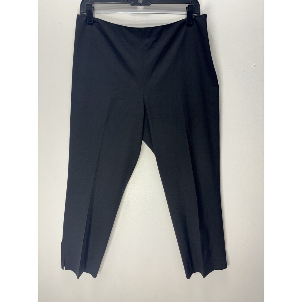 St John Caviar Women Black  Stretch Slit Side Hem Crop Dress Pants Sz 10